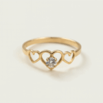 Anillo 3 Corazones juvenil Piedra Central Oro 18k