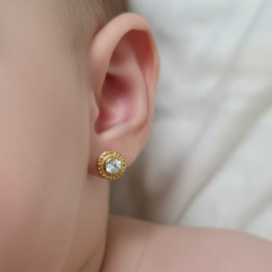 Aros Bebe #3 Circón Oro 14K